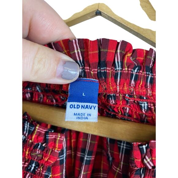 Old Navy Blouse Top Red Plaid Tartan Check Womens Smocked Christmas Preppy L New - Picture 11 of 16